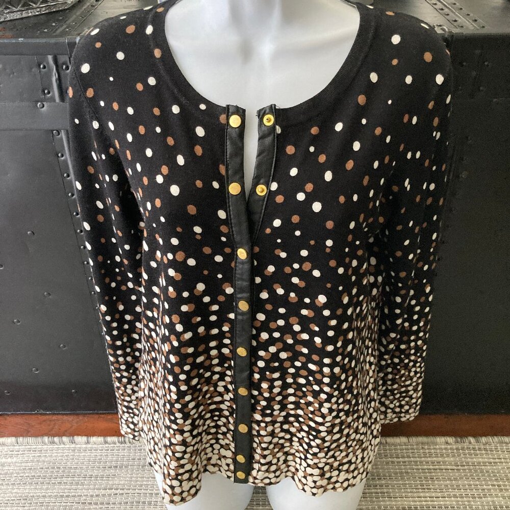 Charter Club Leather Trim Dotted Cardian Sweater Small